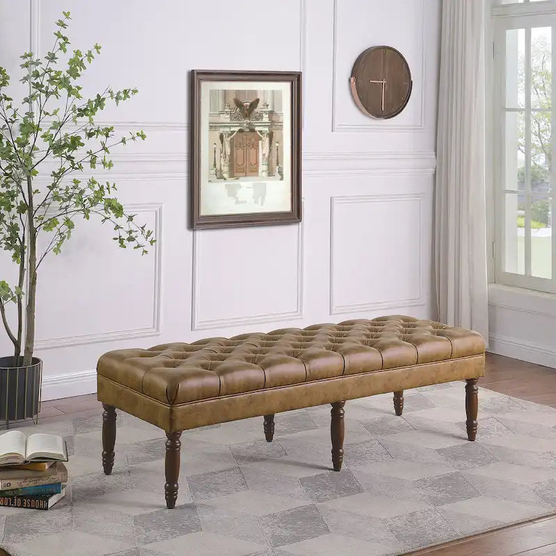 HomePop Classic Tufted Top Long Bench - Faux Leather