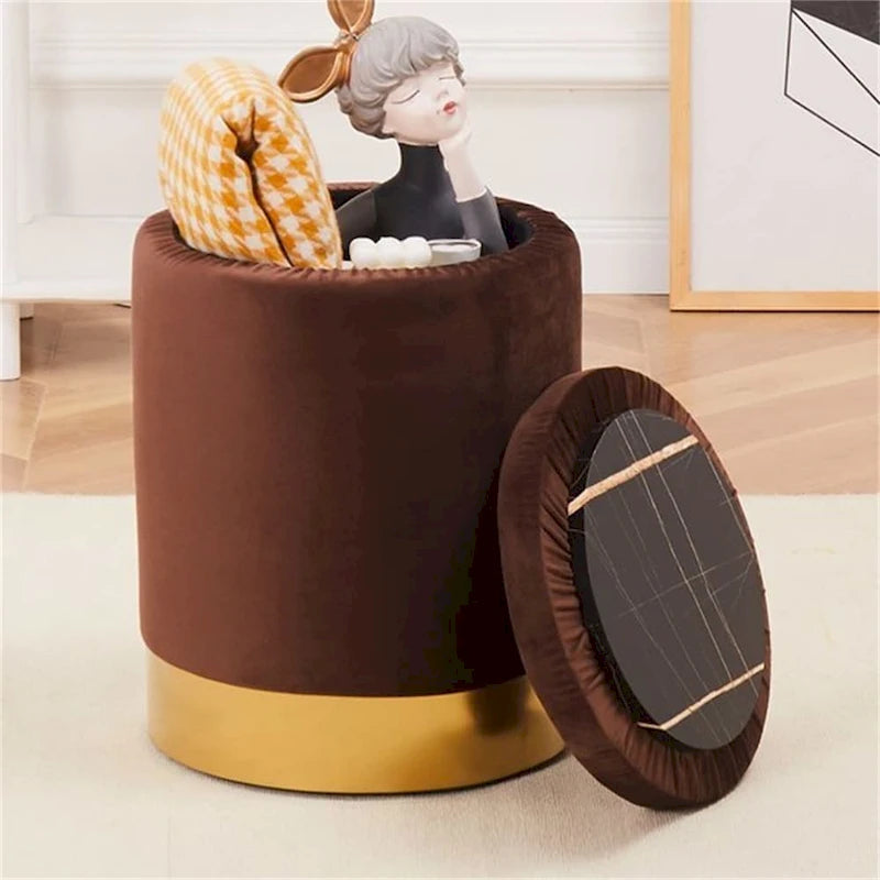 Velvet Storage Ottoman Multipurpose Footrest Stool with Metal Base