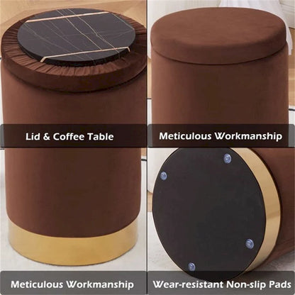Velvet Storage Ottoman Multipurpose Footrest Stool with Metal Base