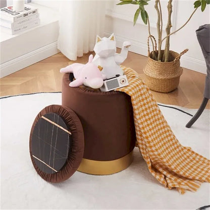 Velvet Storage Ottoman Multipurpose Footrest Stool with Metal Base