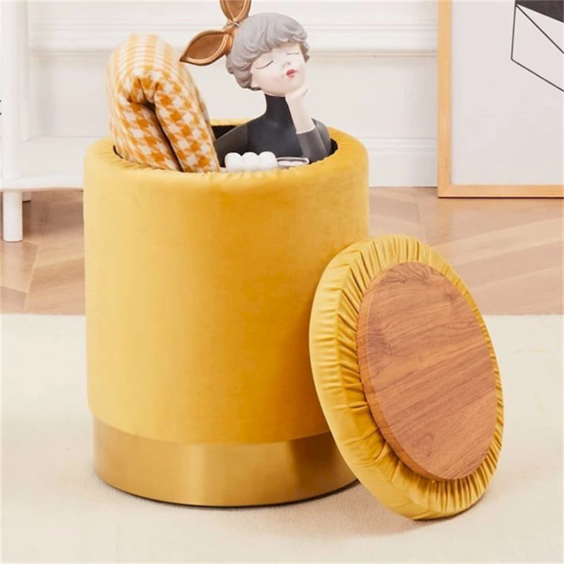 Velvet Storage Ottoman Multipurpose Footrest Stool with Metal Base