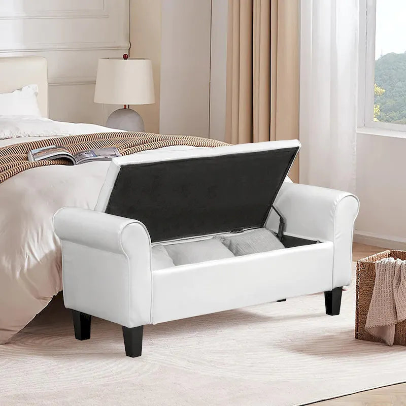 AVAWING Storage Ottoman Bench Leather Upholstered Ottoman with Arm