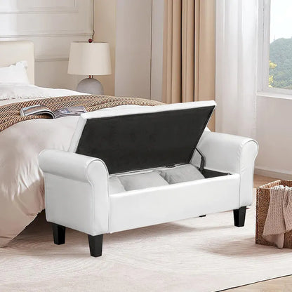 AVAWING Storage Ottoman Bench Leather Upholstered Ottoman with Arm