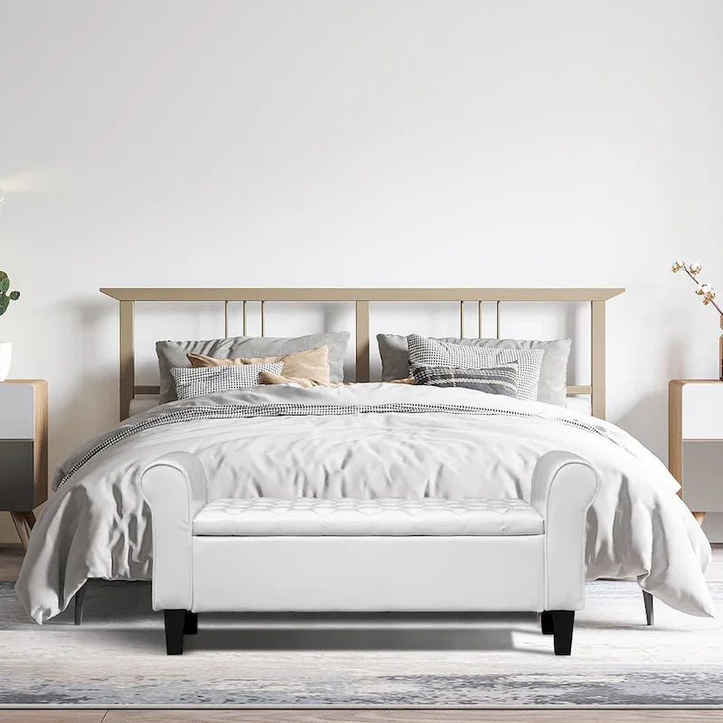 AVAWING Storage Ottoman Bench Leather Upholstered Ottoman with Arm