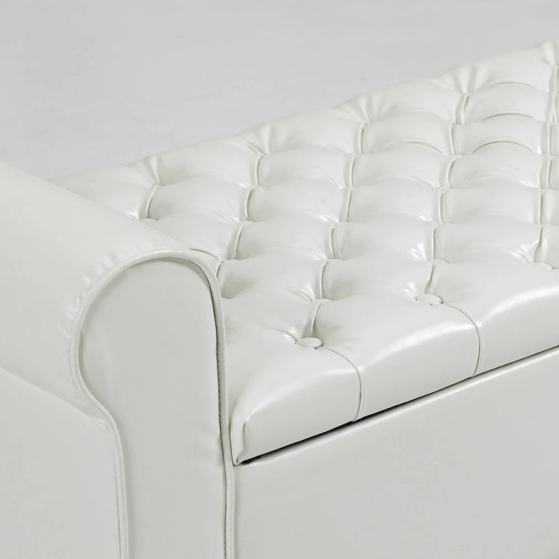 AVAWING Storage Ottoman Bench Leather Upholstered Ottoman with Arm