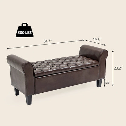AVAWING Storage Ottoman Bench Leather Upholstered Ottoman with Arm