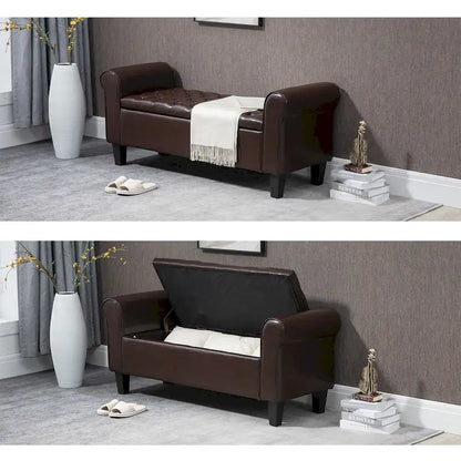 AVAWING Storage Ottoman Bench Leather Upholstered Ottoman with Arm