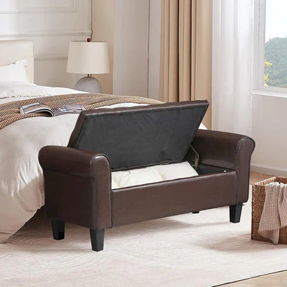 AVAWING Storage Ottoman Bench Leather Upholstered Ottoman with Arm
