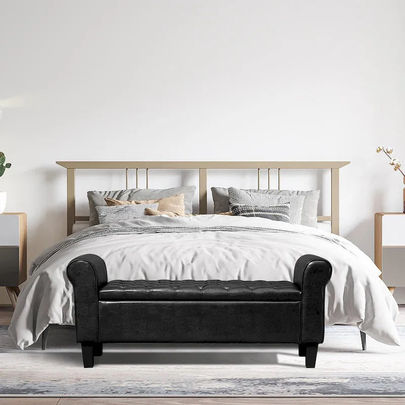 AVAWING Storage Ottoman Bench Leather Upholstered Ottoman with Arm