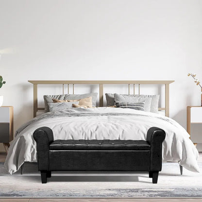 AVAWING Storage Ottoman Bench Leather Upholstered Ottoman with Arm