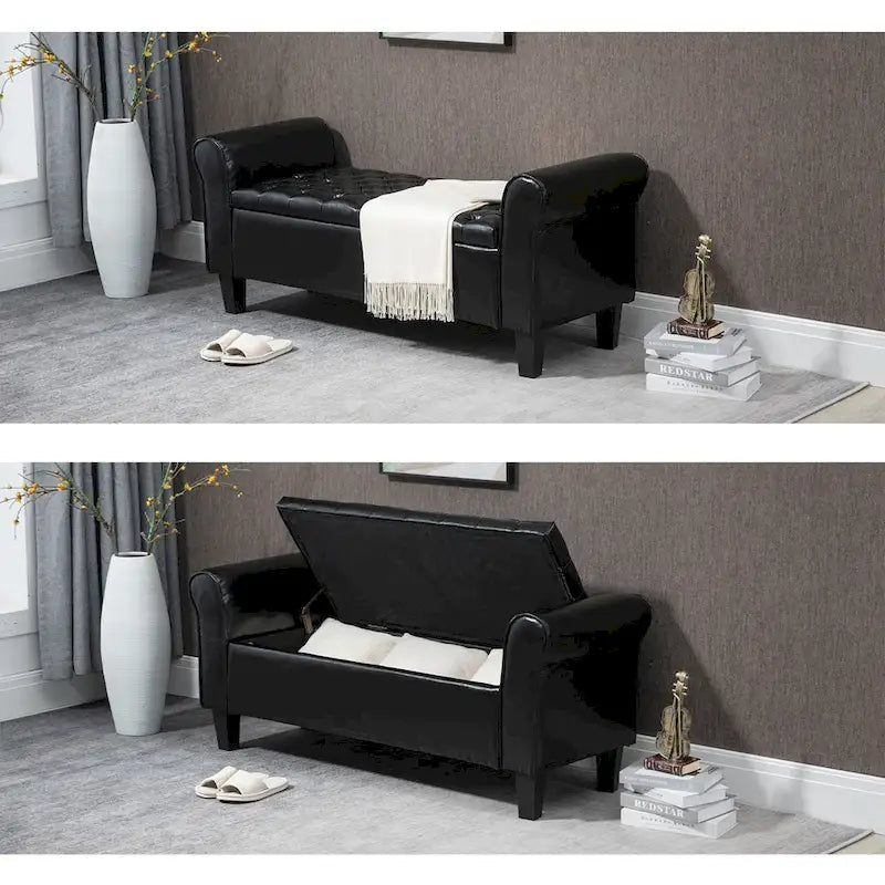 AVAWING Storage Ottoman Bench Leather Upholstered Ottoman with Arm
