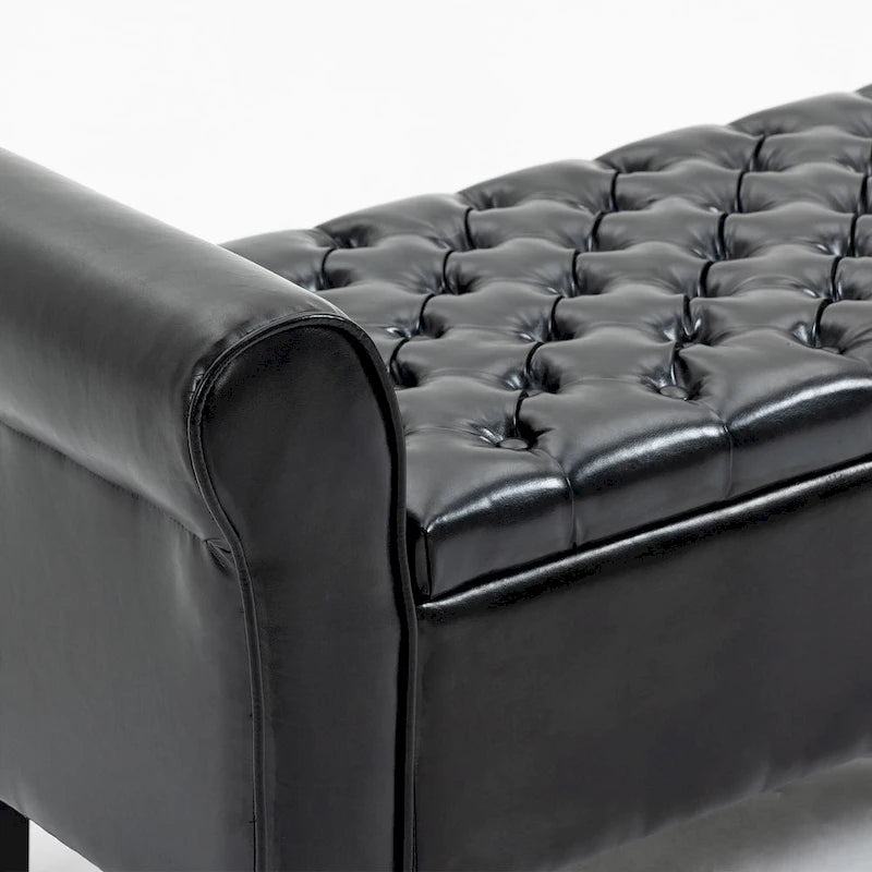 AVAWING Storage Ottoman Bench Leather Upholstered Ottoman with Arm