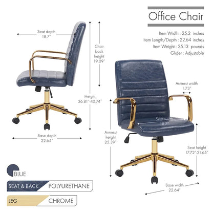 Porthos Home Franco Swivel Office Chair, PU Leather, Roller Wheels