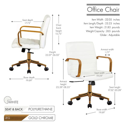 Porthos Home Franco Swivel Office Chair, PU Leather, Roller Wheels