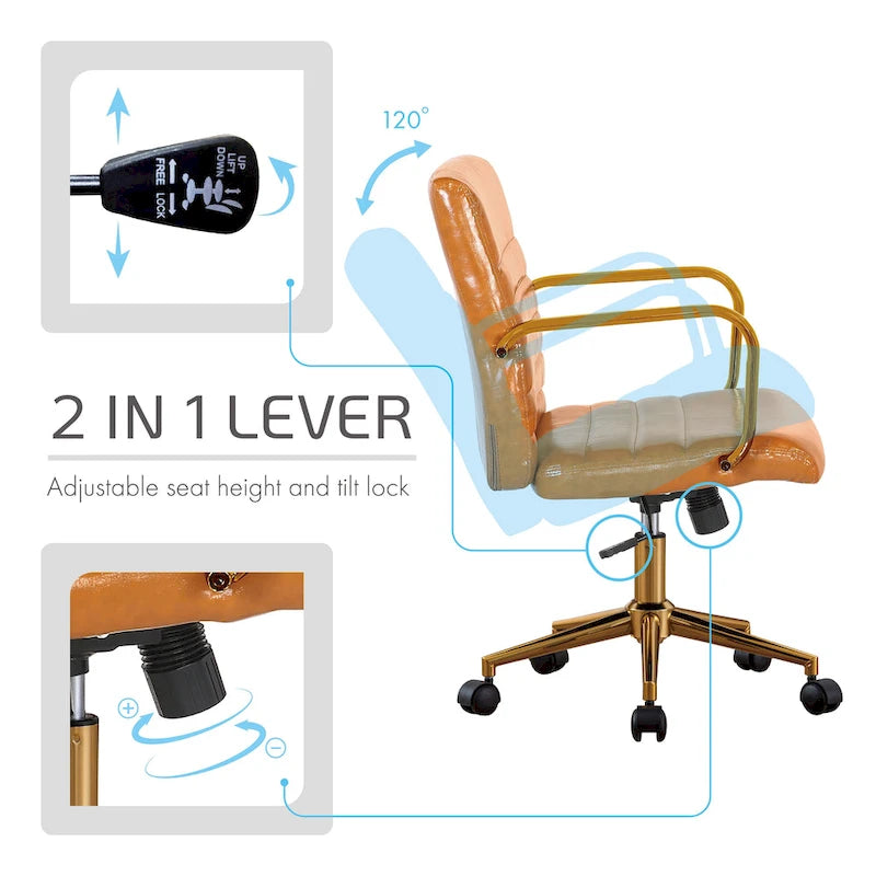 Porthos Home Franco Swivel Office Chair, PU Leather, Roller Wheels