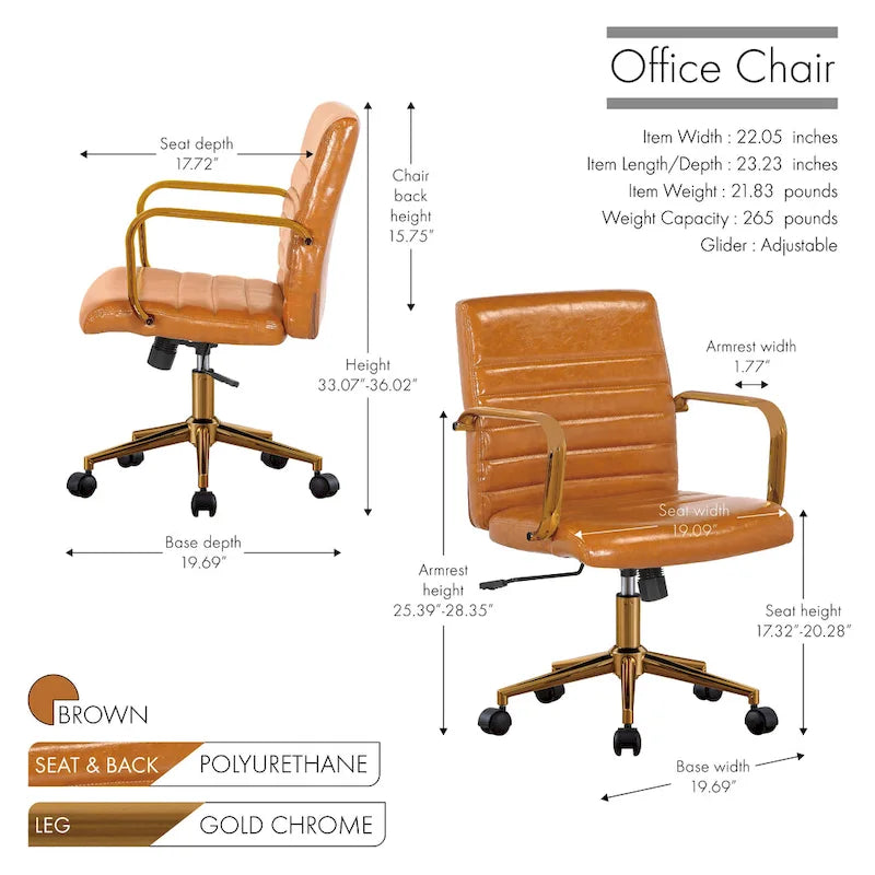 Porthos Home Franco Swivel Office Chair, PU Leather, Roller Wheels