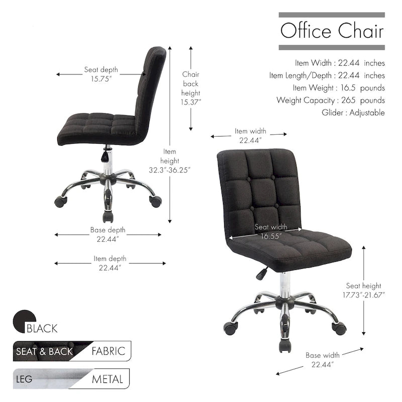 Porthos Home Alice Tufted Fabric Office Chairwith Metal Base