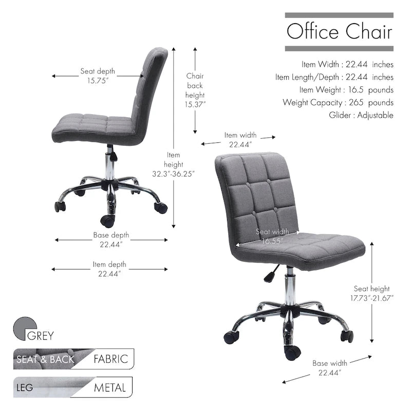 Porthos Home Alice Tufted Fabric Office Chairwith Metal Base