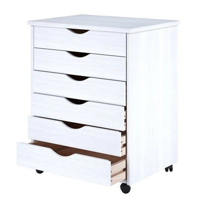 Adeptus Original Roll Cart, Solid Wood, 6 Drawer Extra Wide Roll Cart, White