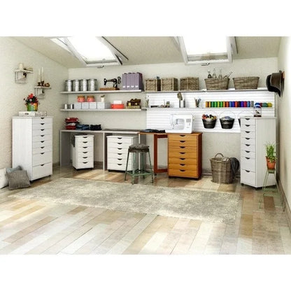 Adeptus Original Roll Cart, Solid Wood, 6 Drawer Extra Wide Roll Cart, White