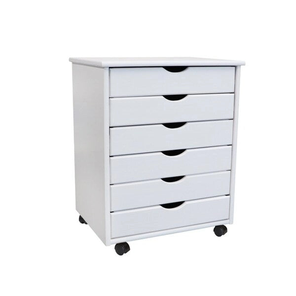 Adeptus Original Roll Cart, Solid Wood, 6 Drawer Extra Wide Roll Cart, White