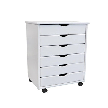 Adeptus Original Roll Cart, Solid Wood, 6 Drawer Extra Wide Roll Cart, White