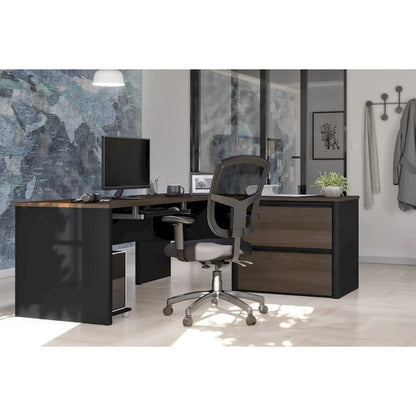 Bestar Connexion L-desk with Oversized Pedestal
