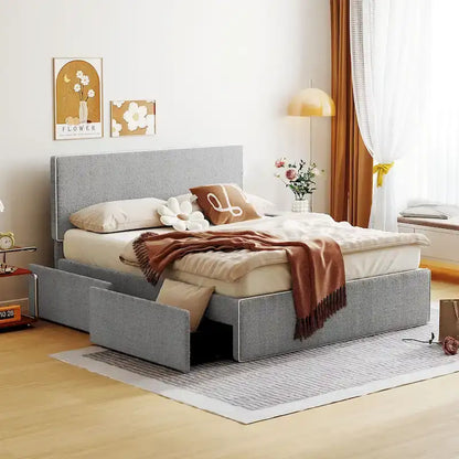 Full Size Upholstered Platform Bed with 4 Drawers