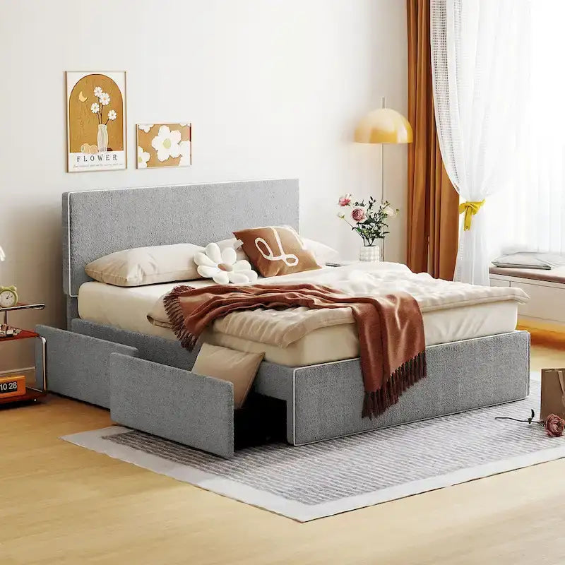 Full Size Upholstered Platform Bed with 4 Drawers