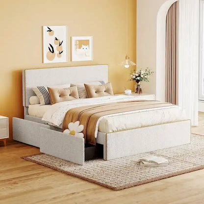 Full Size Upholstered Platform Bed with 4 Drawers