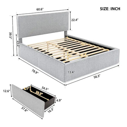 Full Size Upholstered Platform Bed with 4 Drawers