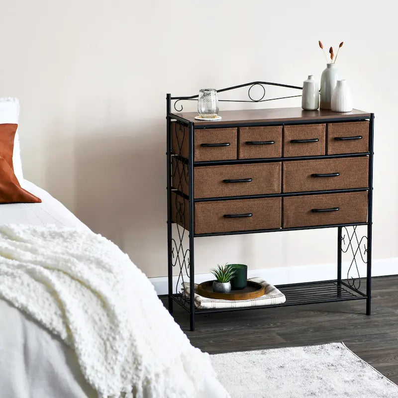 Household Essentials Victoria Dresser Table Storage Organizer with 8 Drawers and Shoe Shelf