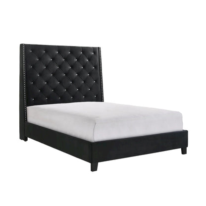 Marillin Black Velvet Upholstered Tufted Bed