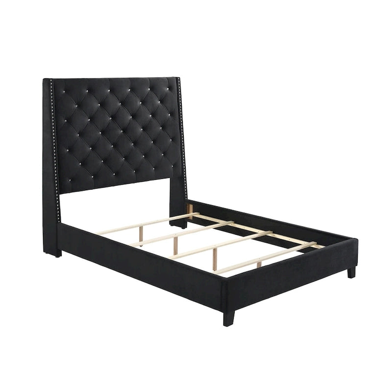 Marillin Black Velvet Upholstered Tufted Bed