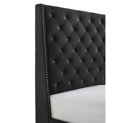 Marillin Black Velvet Upholstered Tufted Bed