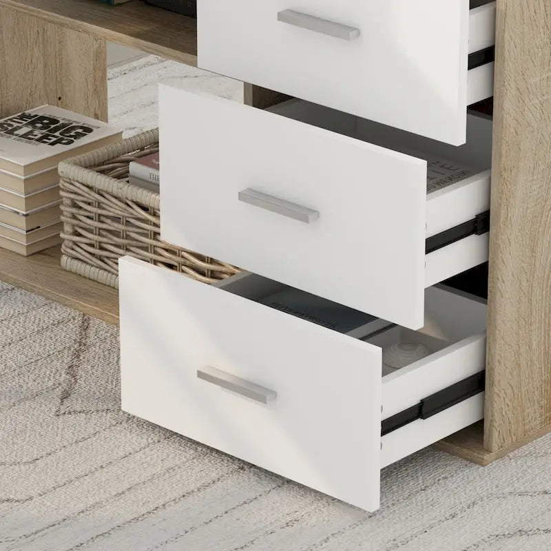 Timechee 55-inch L Shaped Office Computer Desk w/ Drawers, Wood