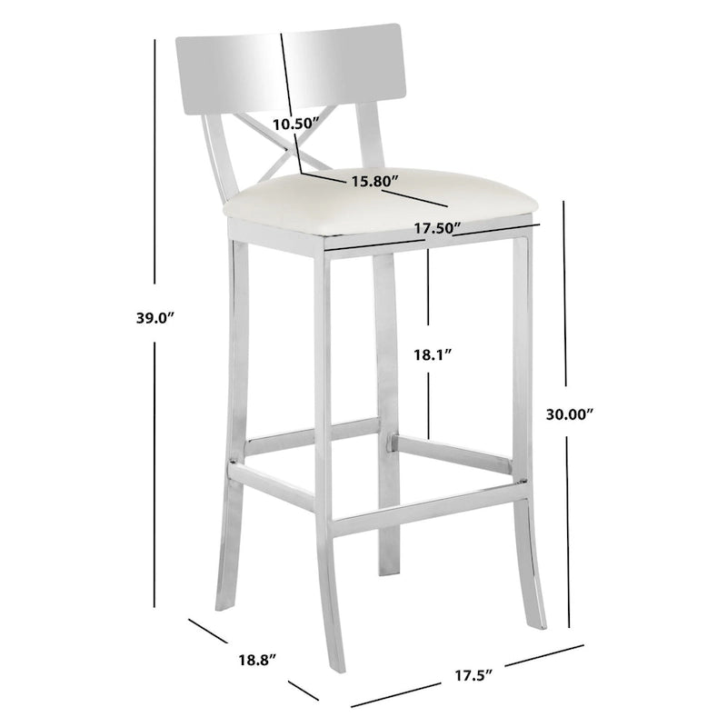 SAFAVIEH Ofelia 30 Inch Stainless Steel Cross Back Black Bar Stool - 17.5 x 18.8 x 39 - 18Wx19Dx39H