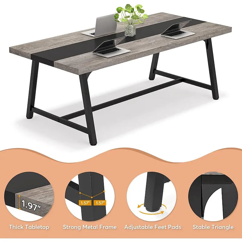 6FT Rectangle Conference Table, 70.9L Meeting Table for 6 People