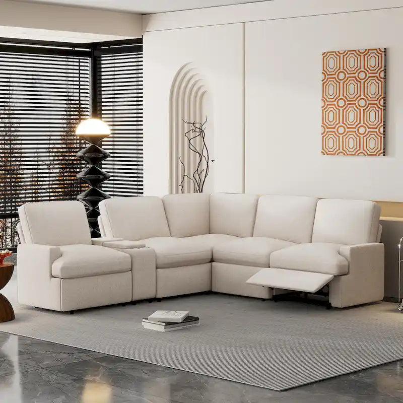 Metal 104 Power Recliner Corner Sofa Home Theater Reclining Sofa Sectional Couches with Storage Box, Cup Holders, USB Ports and Powe - image 1