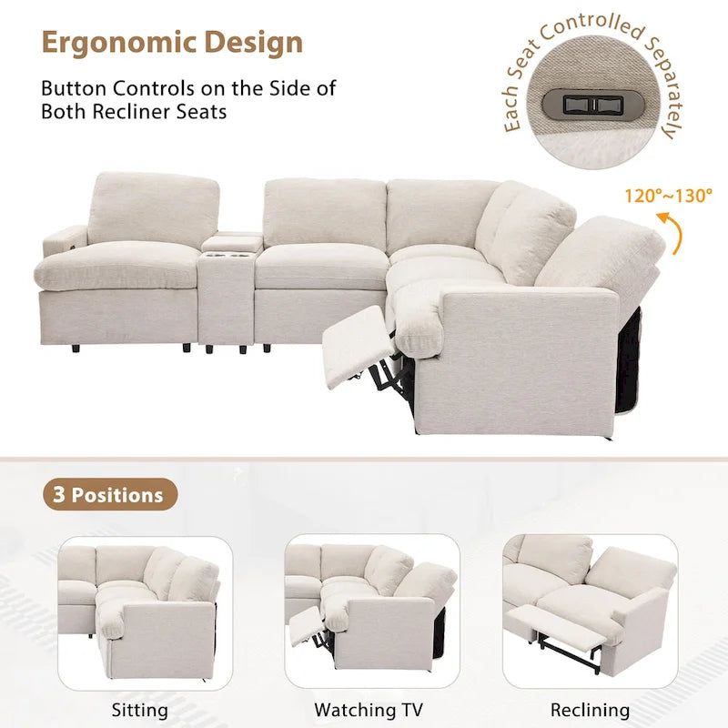 Metal 104 Power Recliner Corner Sofa Home Theater Reclining Sofa Sectional Couches with Storage Box, Cup Holders, USB Ports and Powe - image 3