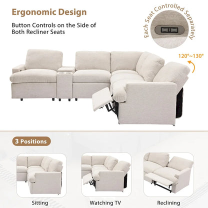 Metal 104 Power Recliner Corner Sofa Home Theater Reclining Sofa Sectional Couches with Storage Box, Cup Holders, USB Ports and Powe - image 3