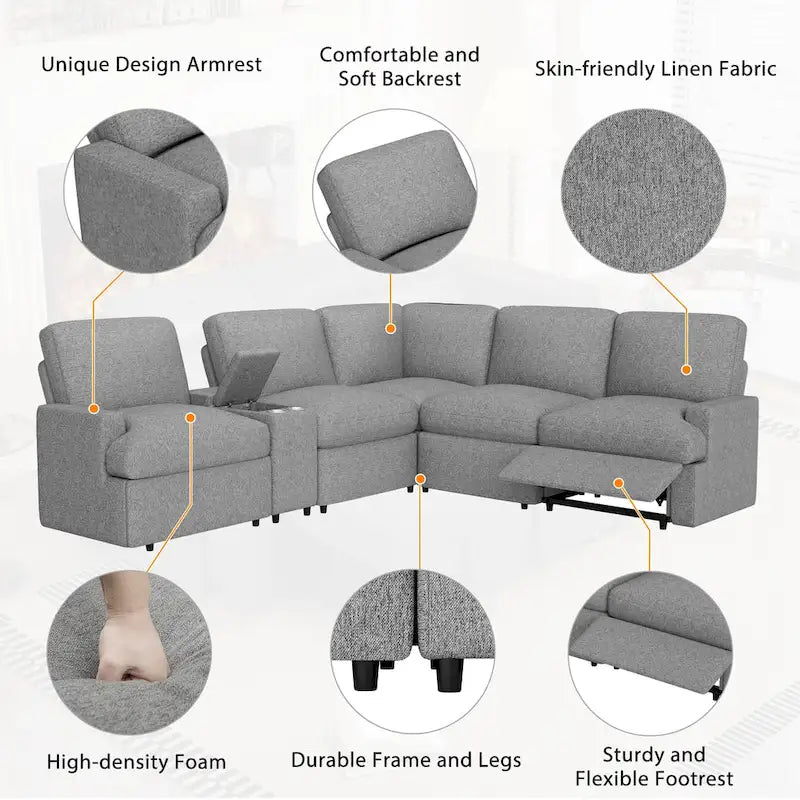 Metal 104 Power Recliner Corner Sofa Home Theater Reclining Sofa Sectional Couches with Storage Box, Cup Holders, USB Ports and Powe - image 6