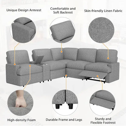 Metal 104 Power Recliner Corner Sofa Home Theater Reclining Sofa Sectional Couches with Storage Box, Cup Holders, USB Ports and Powe - image 6
