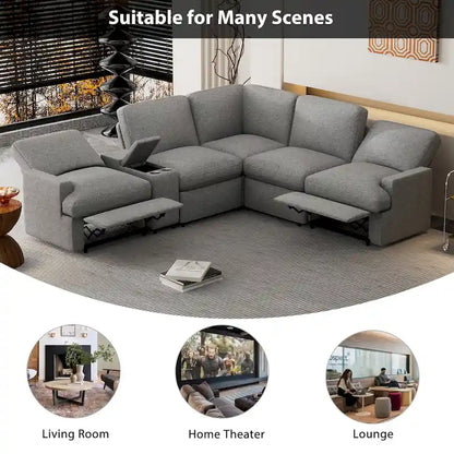 Metal 104 Power Recliner Corner Sofa Home Theater Reclining Sofa Sectional Couches with Storage Box, Cup Holders, USB Ports and Powe - image 7