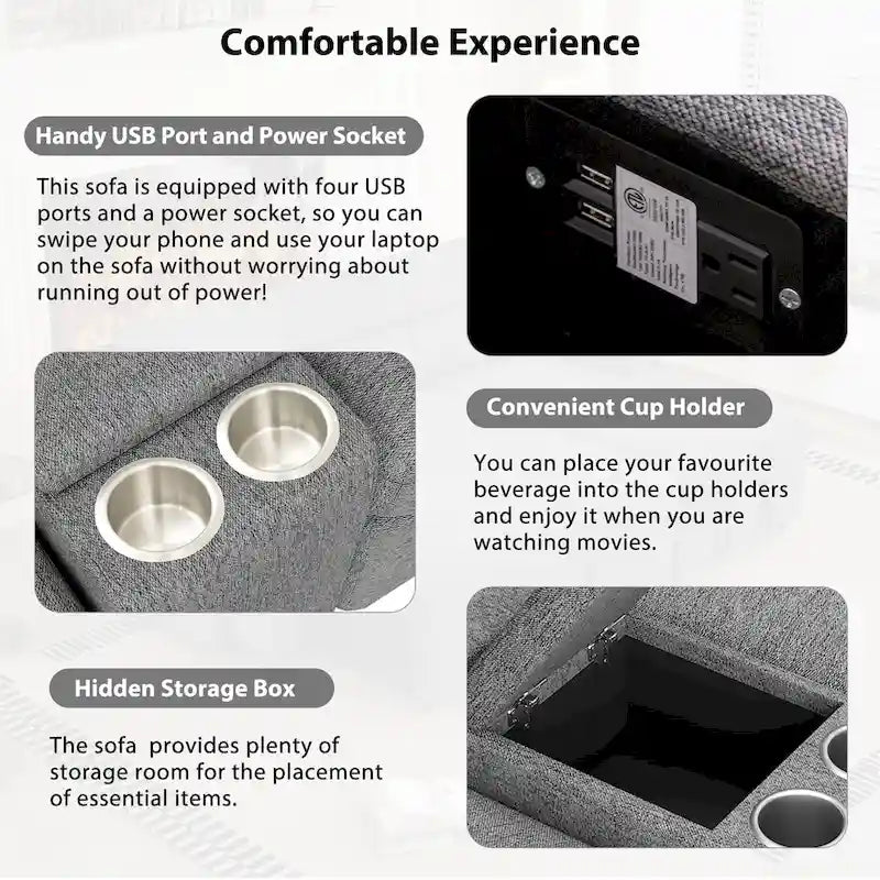 Metal 104 Power Recliner Corner Sofa Home Theater Reclining Sofa Sectional Couches with Storage Box, Cup Holders, USB Ports and Powe - image 10