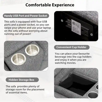 Metal 104 Power Recliner Corner Sofa Home Theater Reclining Sofa Sectional Couches with Storage Box, Cup Holders, USB Ports and Powe - image 10