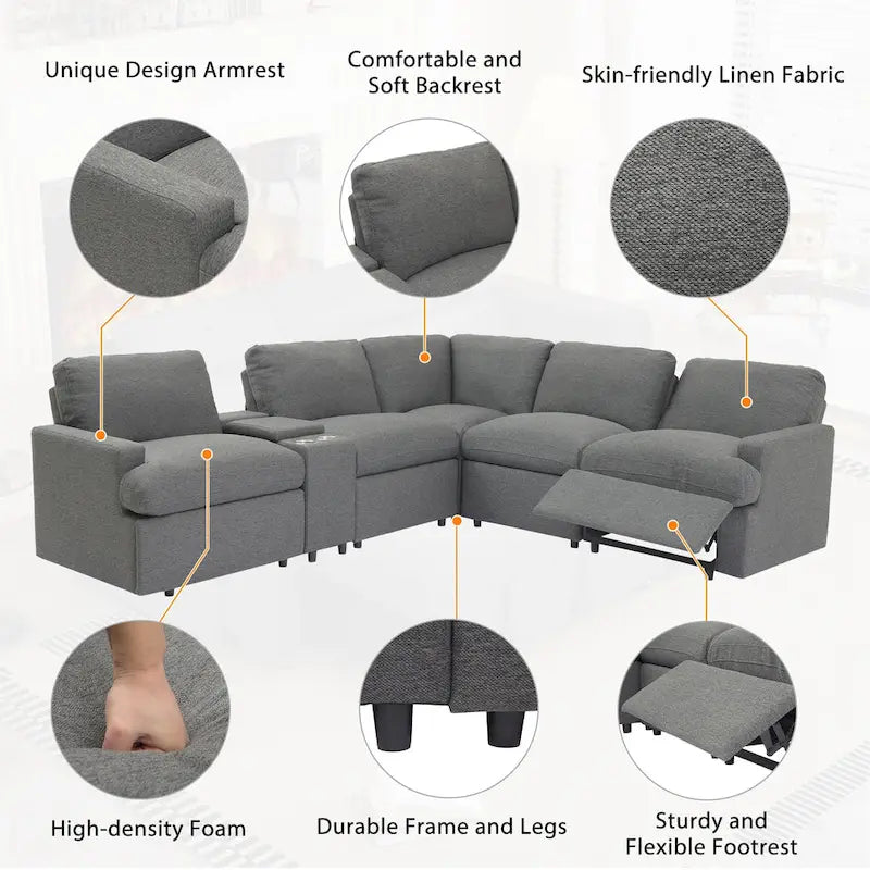 Metal 104 Power Recliner Corner Sofa Home Theater Reclining Sofa Sectional Couches with Storage Box, Cup Holders, USB Ports and Powe - image 11