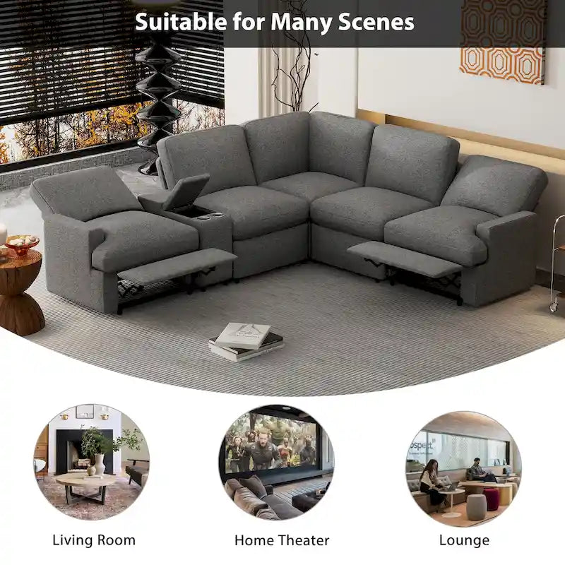 Metal 104 Power Recliner Corner Sofa Home Theater Reclining Sofa Sectional Couches with Storage Box, Cup Holders, USB Ports and Powe - image 12