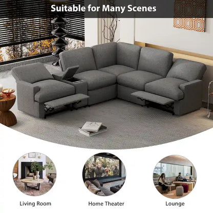 Metal 104 Power Recliner Corner Sofa Home Theater Reclining Sofa Sectional Couches with Storage Box, Cup Holders, USB Ports and Powe - image 12