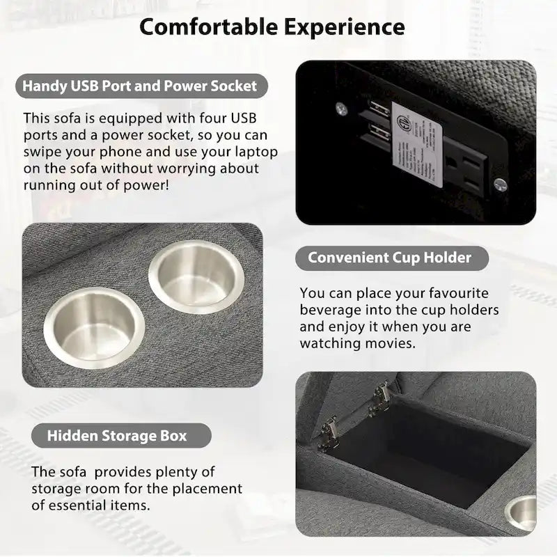 Metal 104 Power Recliner Corner Sofa Home Theater Reclining Sofa Sectional Couches with Storage Box, Cup Holders, USB Ports and Powe - image 15
